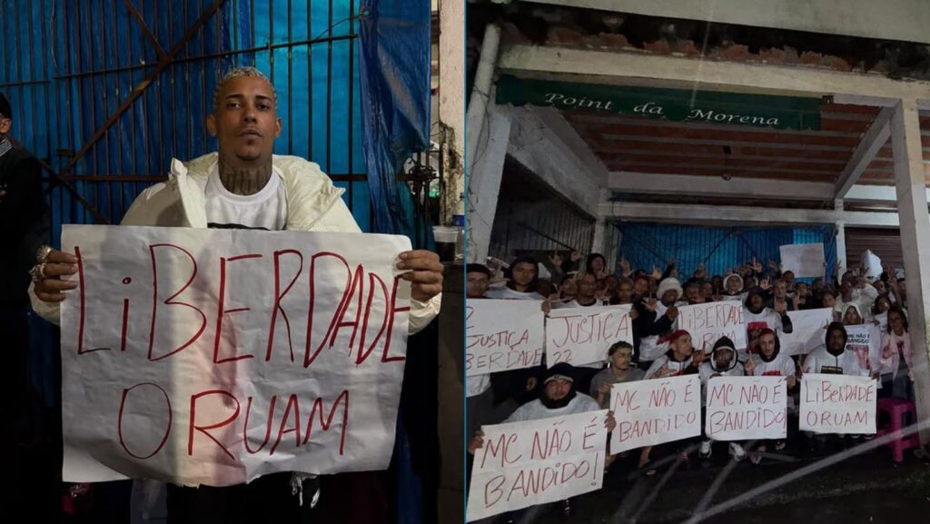MC Poze lidera multidão durante protesto em frente à penitenciária pela soltura de Oruam; saiba detalhes 