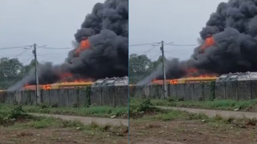 Garagem de prefeitura pega fogo e cinco ônibus escolares ficam destruídos