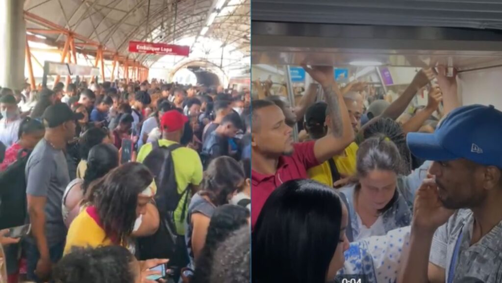 Vídeo: Linha 1 do Metrô de Salvador para e passageiros se aglomeram em estações