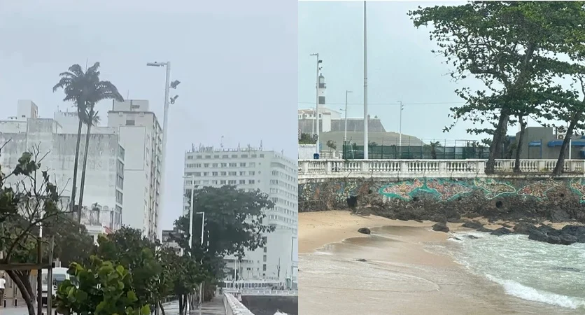 Vídeo: chuva e rajadas de vento afastam baianos e turistas do Porto e Farol da Barra