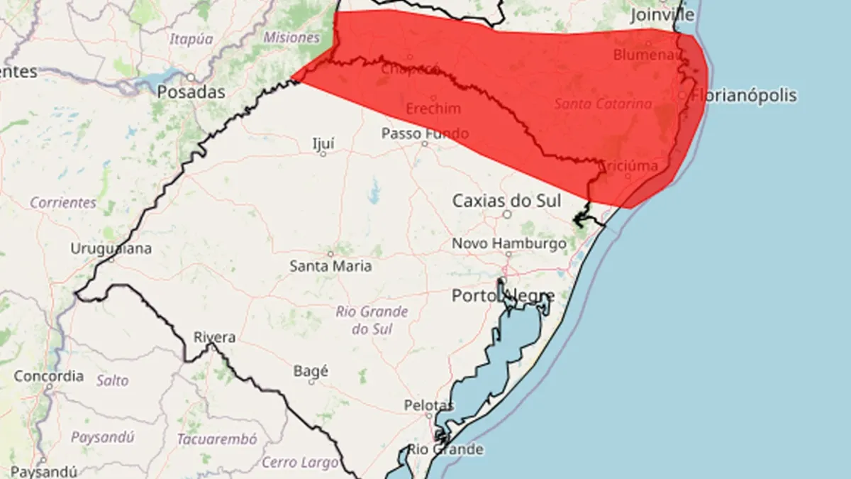 Alerta vermelho coloca 378 cidades de SC e RS em grande perigo para temporais