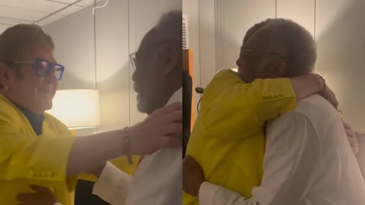 Elton Jhon dispara elogios a Gilberto Gil durante encontro no Rock In Rio e afirma: “Você é uma lenda”