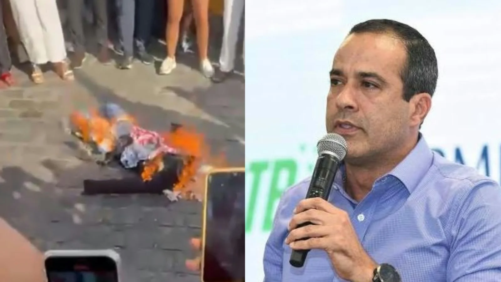 Manifestantes queimam boneco representativo de Bruno Reis em ato que pede impeachment do prefeito: “Derrubamos Bolsonaro e o próximo é você”
